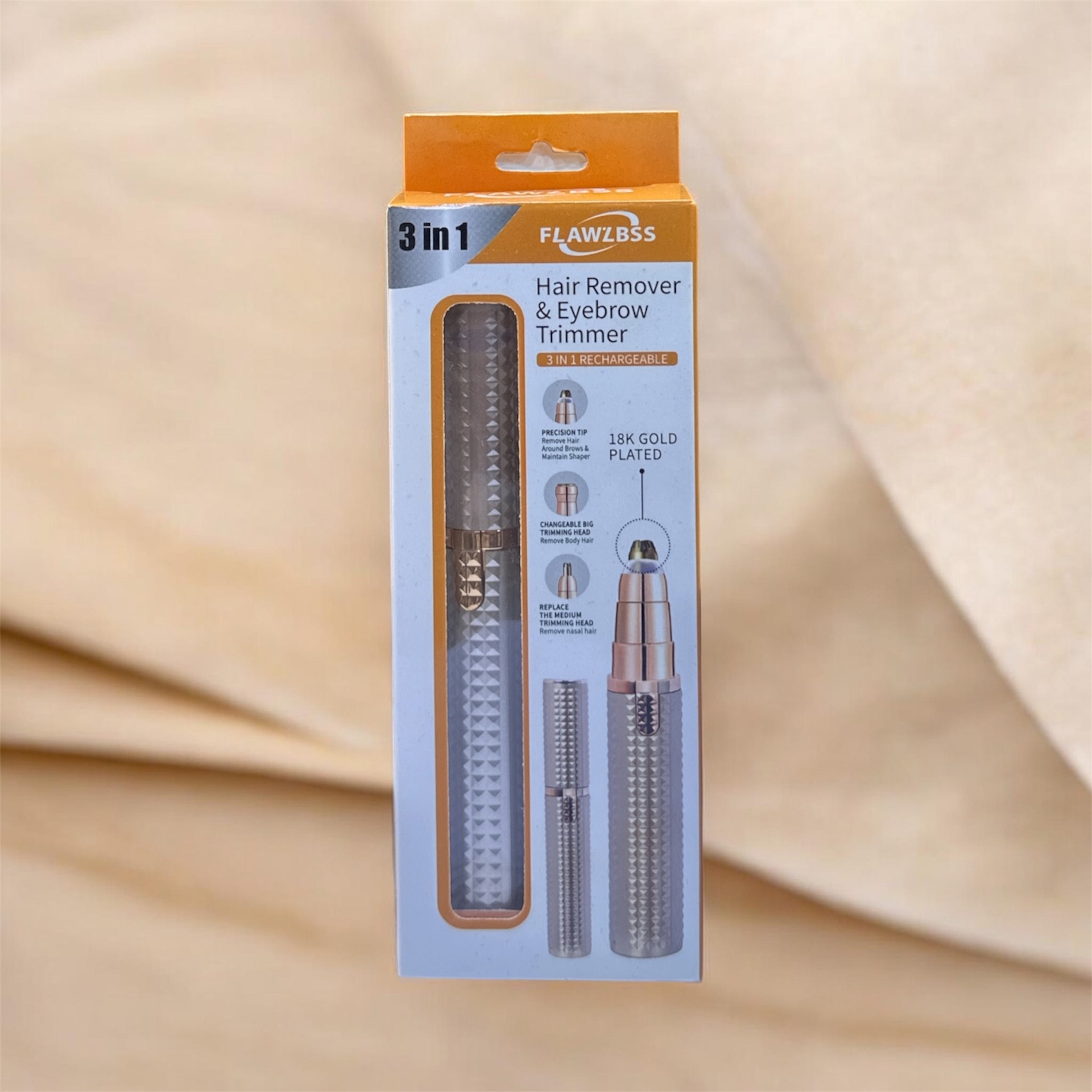 3 in 1 Hair Remover & Eyebrow Trimmer 18K Gold Plated